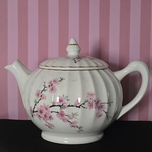 Vintage W.S. George "Peach Blossom" (Bolero) 22k Gold Trim Teapot